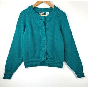 Vintage Gerard Works Teal‎ Knit Button Cardigan Sweater Womens Large Ramie 90s
